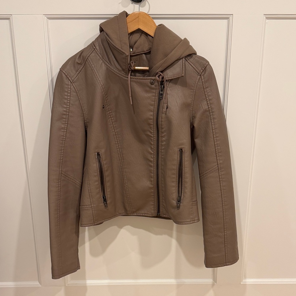 Blank NYC Taupe Leather Hooded Jacket
